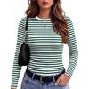 Dames Slim Fit Lange Mouwen Gestreept Nek T-shirt