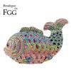 Boutique De FGG Mini Borsa a Pochette in Cristallo Pesce, Borse da Sera Rosa Formali da Donna, Pochette con Strass per Matrimoni e Feste