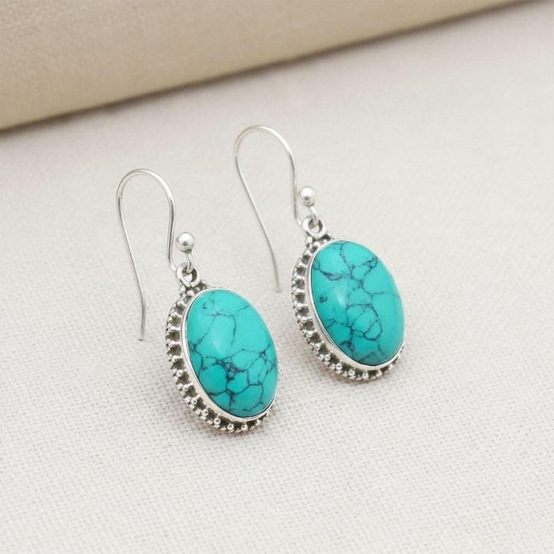 

Solid 925 Sterling Silver Turquoise Gemstone Dangle Drop Earrings Designer Earrings Gift For Her