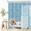 Funny Cat Shower Curtain,Blue Bathing Animal Cute Cartoon Kitten Yellow Rubber Duck Waterproof Polyester Fabric Bath Curtain