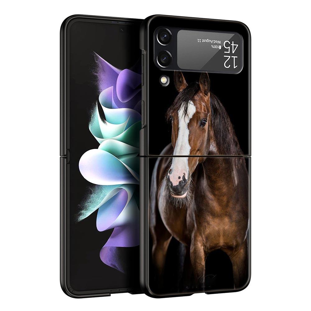 Animal Horse Phone Case For Samsung Galaxy Z Flip 6 5 4 3 Shell For Samsung Z Flip3 Flip4 Flip5 Flip6 Black Hard PC Cover