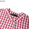 ZANZEA Women Casual Round Neck Long Sleeve Loose Plaid Print Long Dress