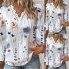 Women's V Neck Lace Trim Long Sleeve Blouse Loose Fit Floral Print Casual Shirt