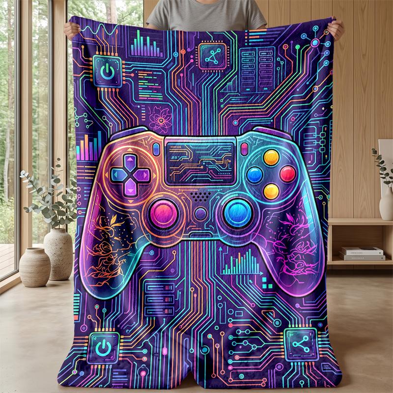 Neon Game Controller Theme blanket Lightweight Warm Flannel Blanket Decorative Throw Blanket for Home Decoration