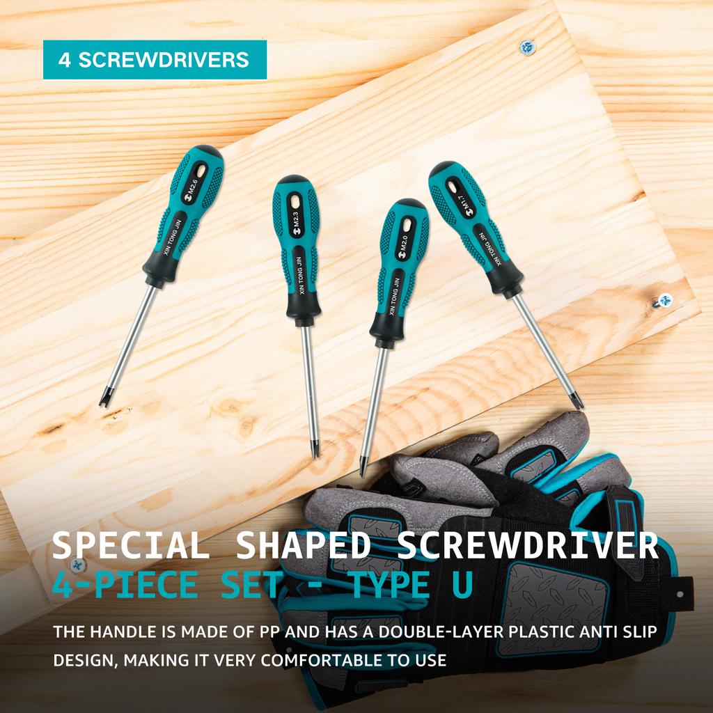 4-teiliges Schraubendreher-Set U-Form Kopf Präzisionsschraubendreher Handwerkzeug-Set Cr-V Professionelles Schraubenschlüssel-Schraubendreher-Set für Reparaturen