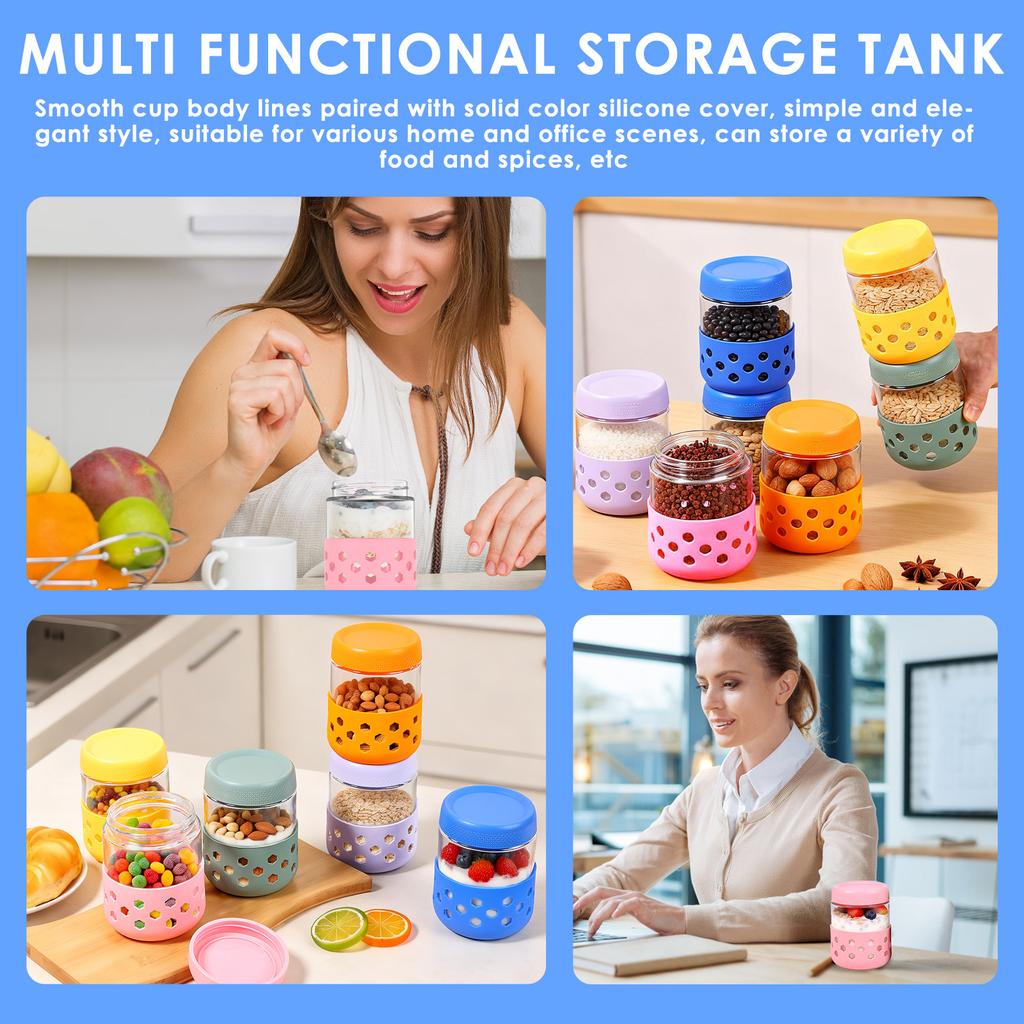 2/4/6Pcs Overnight Oat Container 16.9oz Glass Mason Jar with Silicone Sleeve Lid Leak Proof Yogurt Cup Dishwasher Safe for Snack