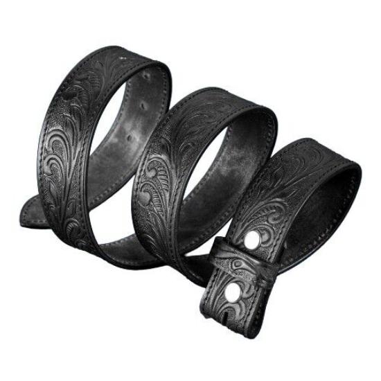 1.5" Wide Western Leather Belt Cowboy Rodeo Casual Leather Belt Floral Embossed, Size 28" To 36"