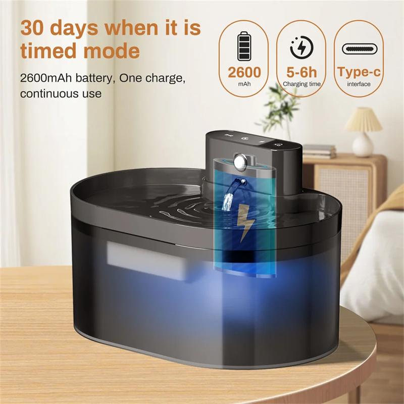 CE 2,2L Bezprzewodowa fontanna wodna dla kota Zasilana bateryjnie Automatyczna fontanna wodna dla zwierząt z czujnikiem ruchu Dozownik wody dla psa i kota