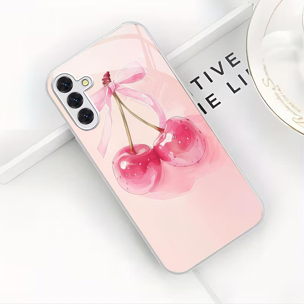 Rosa Kirsche galvanisiertes Glas Handyhülle geeignet für Samsung Galaxy S26 S25 S24 S23 S22 S20FE/Ultra/Plus sturzsichere Rückabdeckung