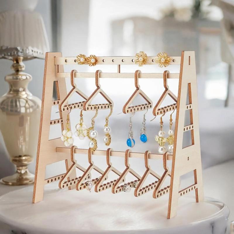 Earring Display Stand, Jewelry Organizer, Ear Stud Stand, Wood Mini Coat Hanger Rack Earring Holder for Retail Store Tabletop