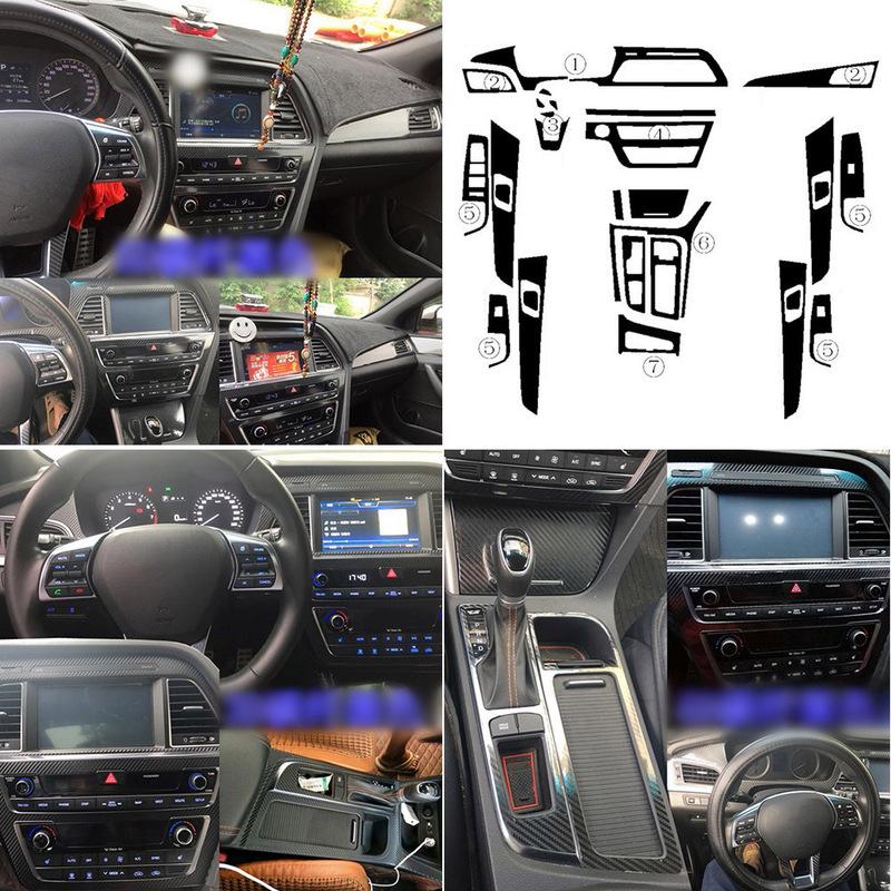 Für Hyundai Sonata 9 2015-2017 Aufkleber 3D Kohlefaser Schwarz Auto Mittelkonsolenabdeckung Innenraum Stil Vinyl Hohe Qualität