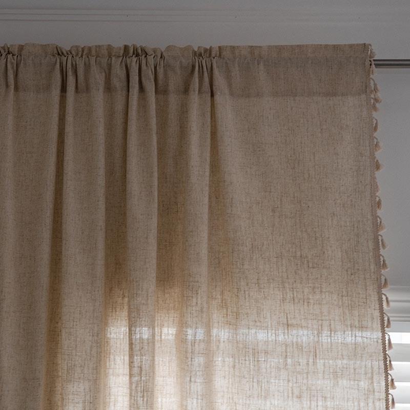 American Style Simple Solid Color Imitation Bamboo Knot Hemp Beige Tassel Bedroom Living Room Shading Insulation Window Curtain