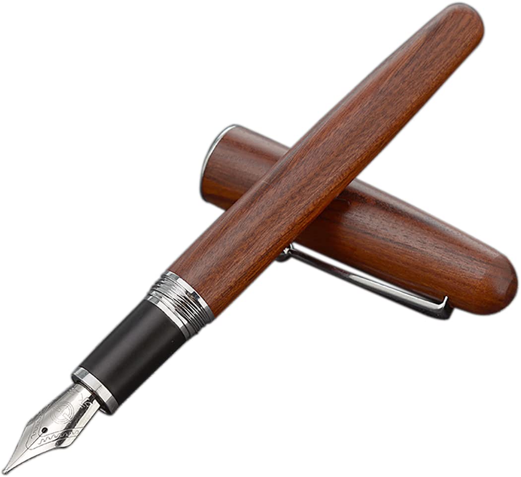 

Gullor Natural Wood Fountain Medium Ink Screw Silver Clip Pen, Nib, Converter, Cap,