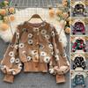 Women Coat Cardigan Single-breasted Long Sleeves Flower Elegant Keep Warm Elastic Cuff