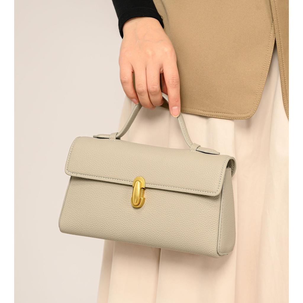 Textured Lychee Grain Leather Hand-held Small Square Bag, High-end and Versatile Crossbody Bag, Mom's Bag