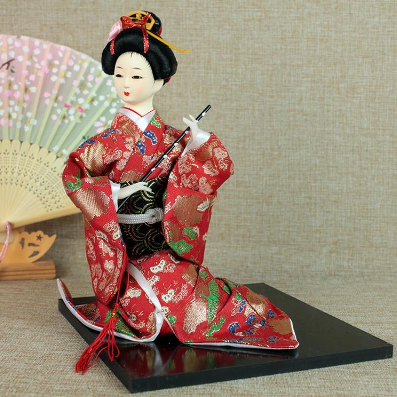Japanese Kimono Geisha Doll Silk Figure Sitting Posture Style 14inch Japanese Cuisine Decoration Hotel Supplies New Year Gift