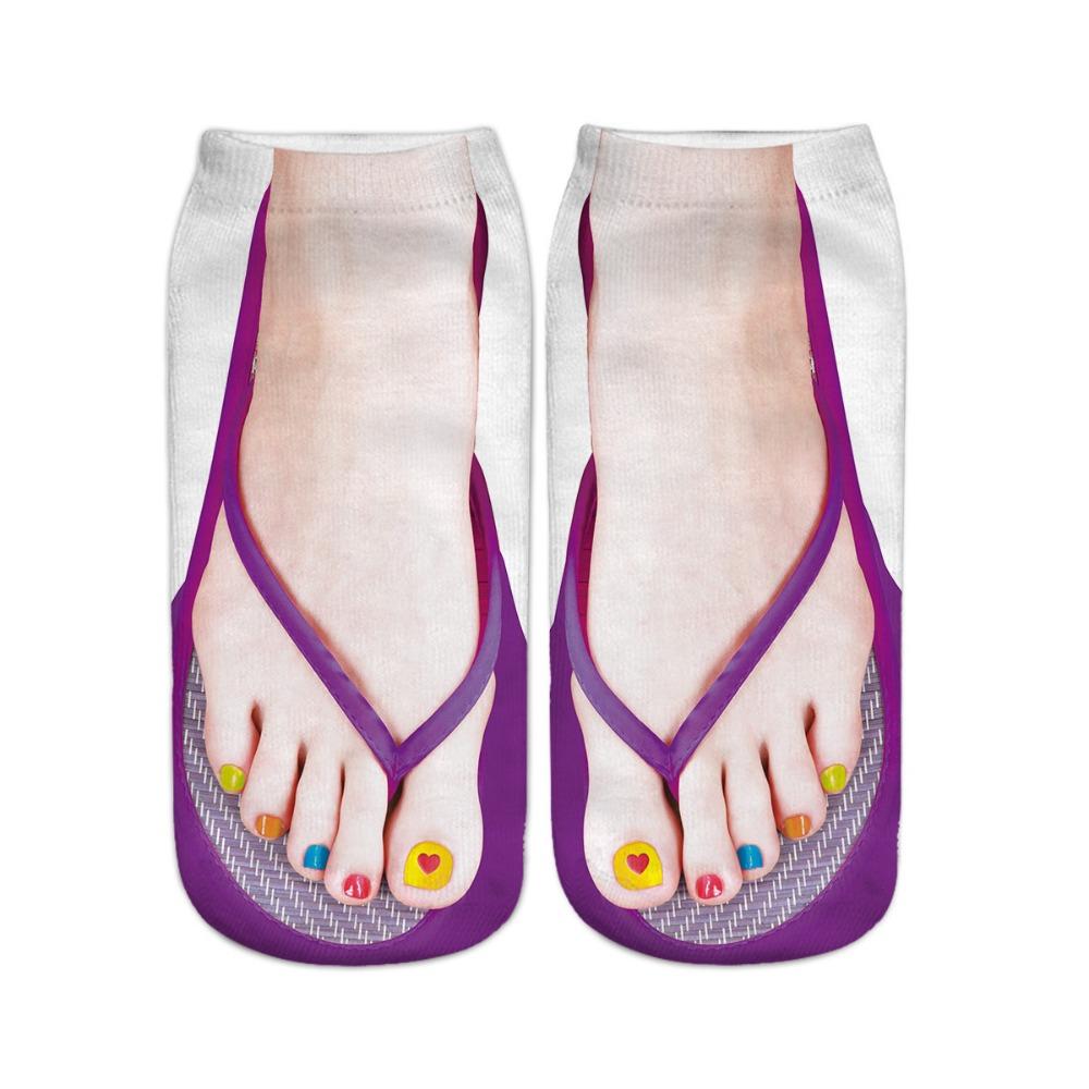 Gemusterte 3D-gedruckte Socken Knöchelhoch Lustige kurze Socken Lässige Flip-Flop-Socken Damen