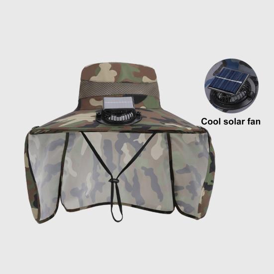 Camouflage Print Sun Hat Wide-Brimmed Shawl Fishing Hat with Dual-Power Fan Design 3 Gear Adjustable UV-Protection Outdoor Hat