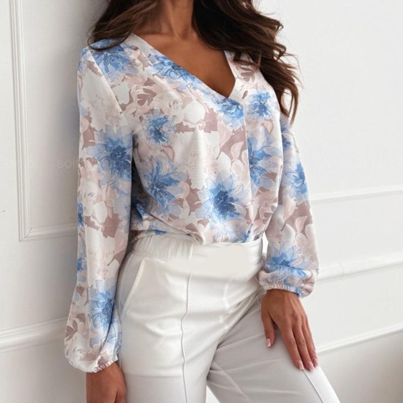 

Fashion V Neck Long Sleeve Printed Women Blouse Office Loose Casual Elegant Shirts Spring Summer Simple Basic Streetwear Tops Female Clothing 2XL червоний