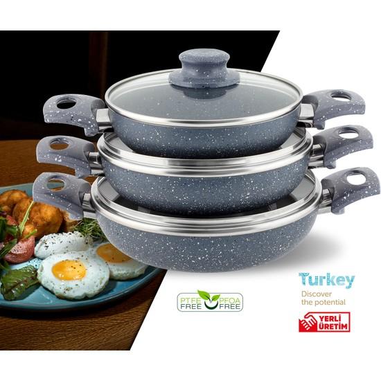 

Набор для омлета Dora 18-20-22 см из серого гранита с крышками с двойными ручками