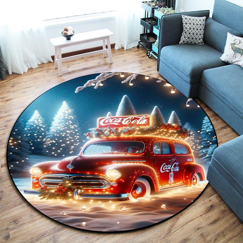 Cute Christmas Day Gift Bell Santa Claus Snowman Christmas Tree round rug Home Soft Decorative Anti slip Chair Mat Carpet Outdoor Floor Mat Carpet 52