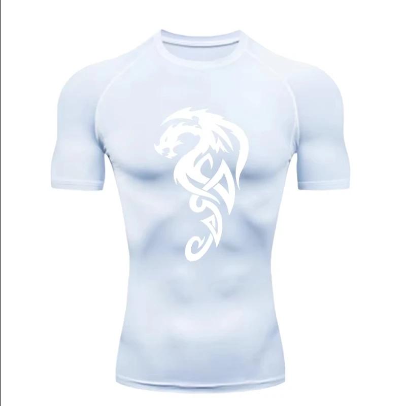 Mysterious Dragon Compression Shirt for Men Short Sleeve Rash Guard Gym Workout Running Tshirt Summer Athletic QuickDry Tees Top
