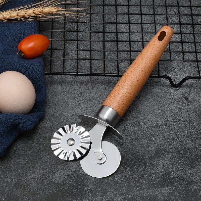Teigradschneider - Geriffeltes Gebäckrad Doppelrad Ravioli Schneider Werkzeug Mit Holzgriff Für Pasta Pizza Ravioli Keks