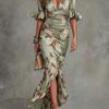 Summer Slim Fit Maxi Dress Print Ruffle Elegant