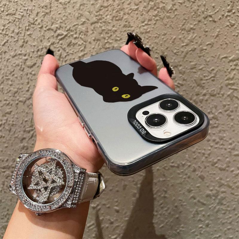 INS Cartoon Black Cat Laser Phone Case For iPhone 17 Pro Max 16 15 14 Pro Max Plus 13 Mini 12 11 Pro Max Shockproof Back Covers