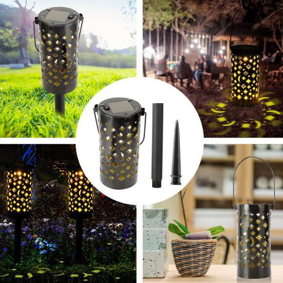 6Pcs Solar Pathway Lights Outdoor Waterproof Garden Decor Hollow Moon Star Lighting LED