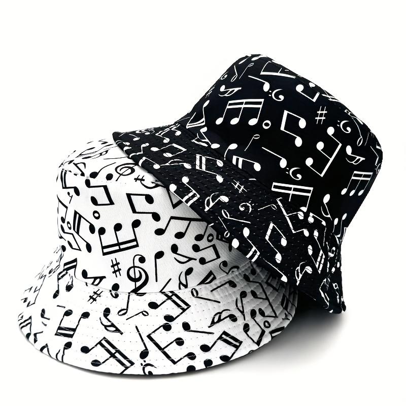 A New Style Full-Print Musical Note Digital Printed Bucket Hat Lightweight And Trendy Hip-Hop Fisherman'S Hat Suitable