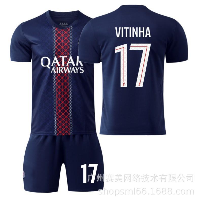 

2025-26 Paris Home Court 10 Dembele 14 Dou Children s Clothing Football Clothes Li Gangren 7 Kwara Jersey Set 2XL
