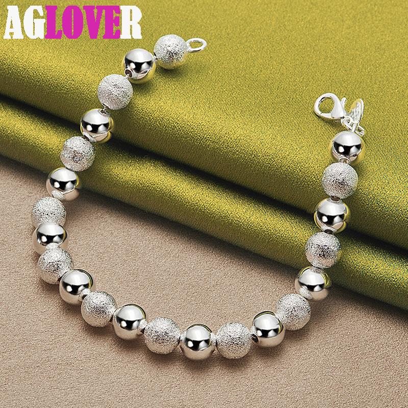 925 Sterling Silver Smooth Matte 8mm Bead Chain Bracelet Jewelry
