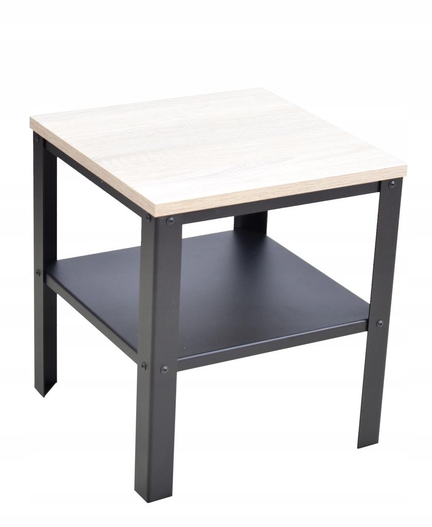 Stolik Skręcany Z Półką Loft Industrial Salon 40X40X45 Czarny+Dąb Sonoma