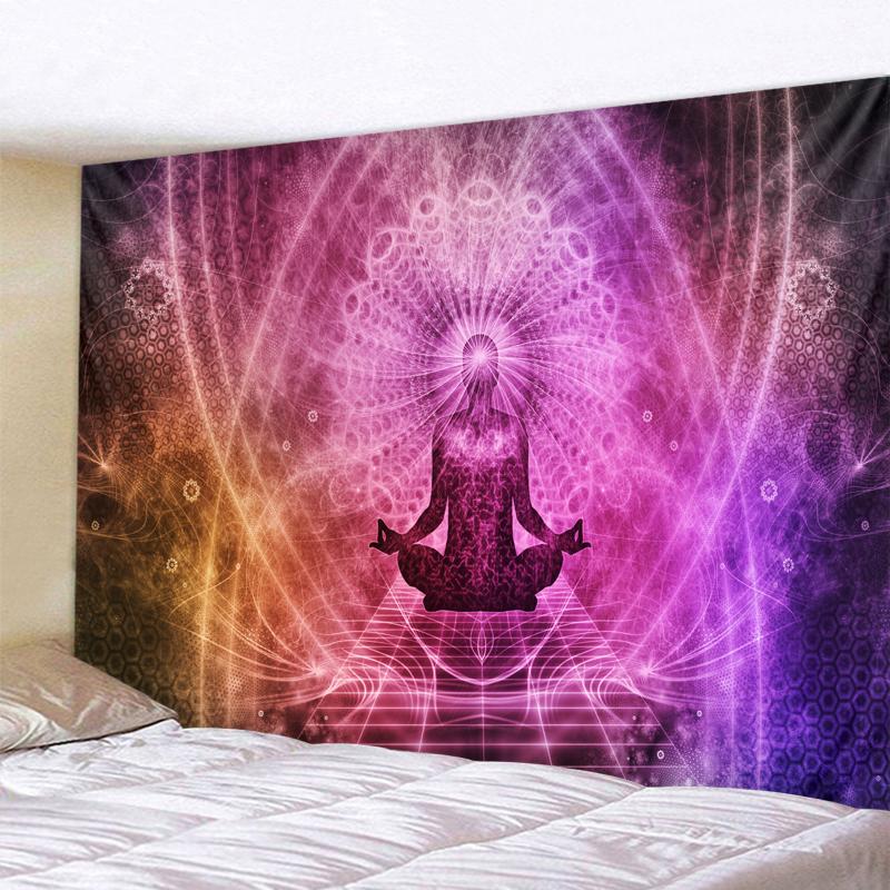 Buddha Statue Meditation 7 Chakra Tapestry Wall Hanging Psychedelic Crystal Sky Background Yoga Carpet Boho Decor