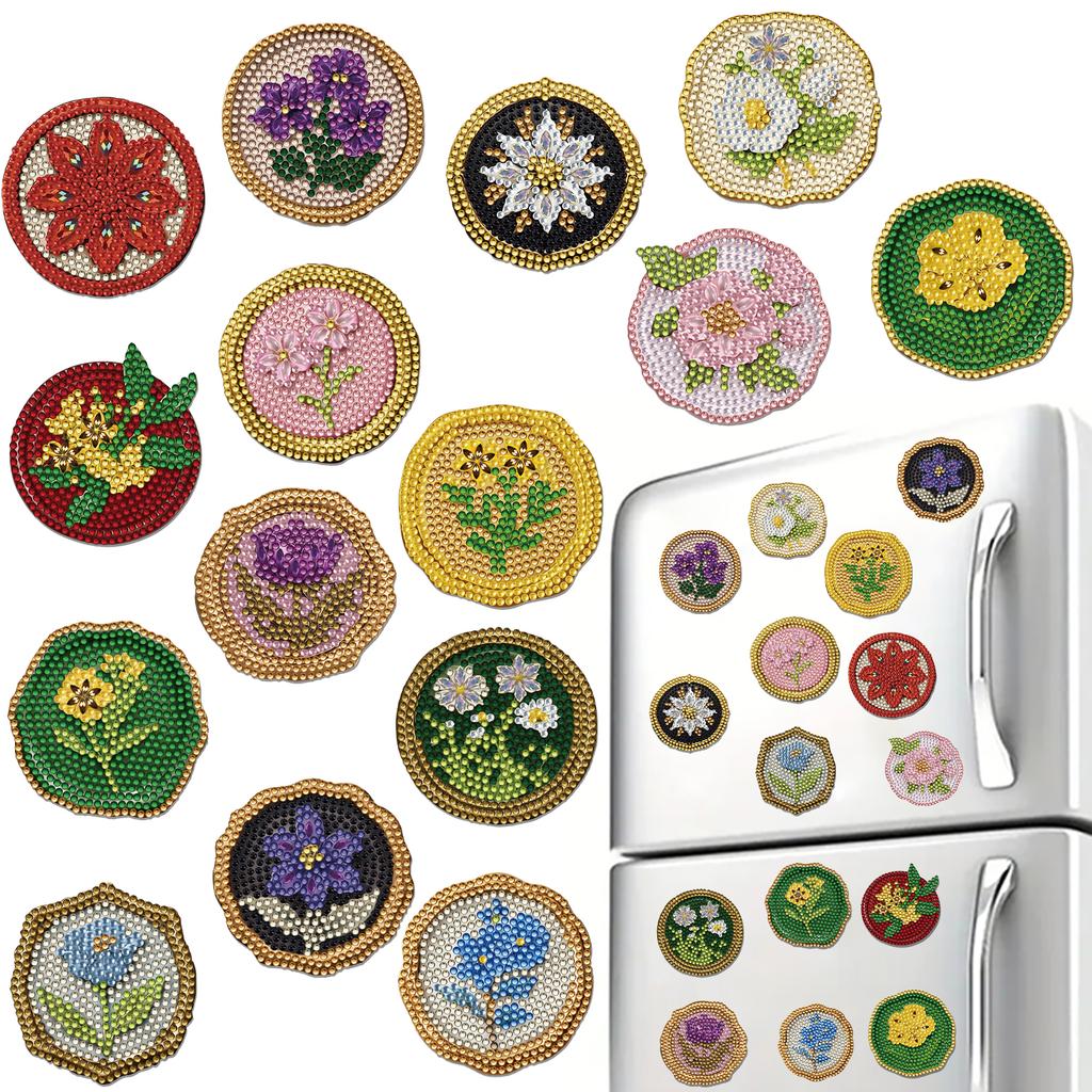 15pcs 2D/Flat Acrylic DIY Art Fridge Magnet Refrigerator Sticker Special-Shaped Drill for Adults Beginners Home Decor