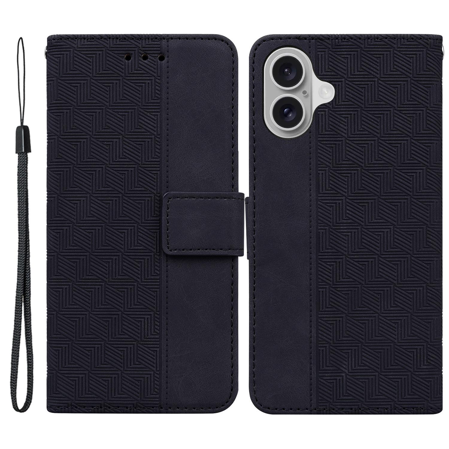 

For iPhone 16 Case PU Leather Geometry Imprint Wallet Phone Cover