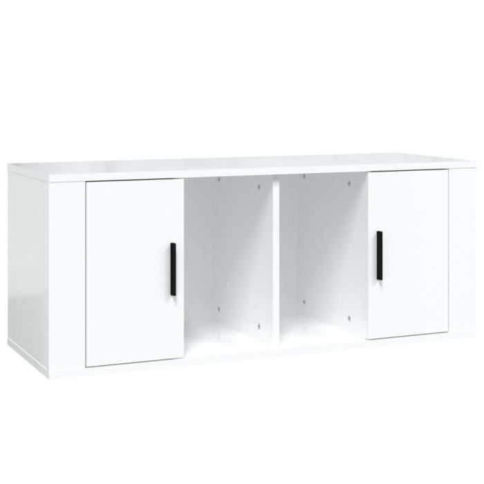 816802 vidaXL Meuble TV Blanc brillant 100x35x40 cm Bois d'ingénierie