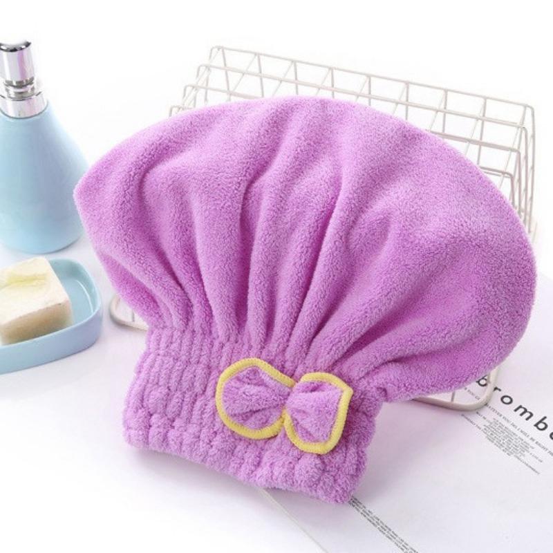 

Шапочка для душа, женская шапочка для волос из микрофибры, быстросохнущая шапочка для ванны, спа, бантом, полотенце, шапка для аксессуаров для комнаты фиолетовый