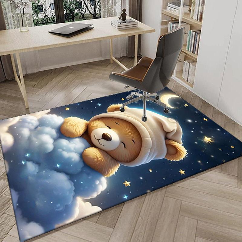 Teddy Bear Night Sky Carpet, Chair Rug,Rug for Office Bedroom living rooms, Doormat decor Fan Gift Christmas Gift