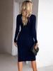 Elegant Slim Fit Long Sleeve Knit Dress with Slit - Spring & Autumn Collection