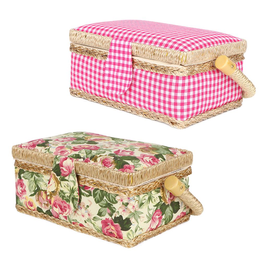 Handmade Sewing Box Cloth Sewing Storage Box Household Fabric Craft Handmade Sewing Basket Thread Needle Storage Box Organizer
