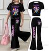 2026 Kinder-Kurzarm-Set für Mädchen im Alter von 4-12 Jahren, Zweiteiliges Set aus Kurzarm-Oberteil und Schlaghosen, Kpop Hunter Mädchengruppen-Print-Kleid