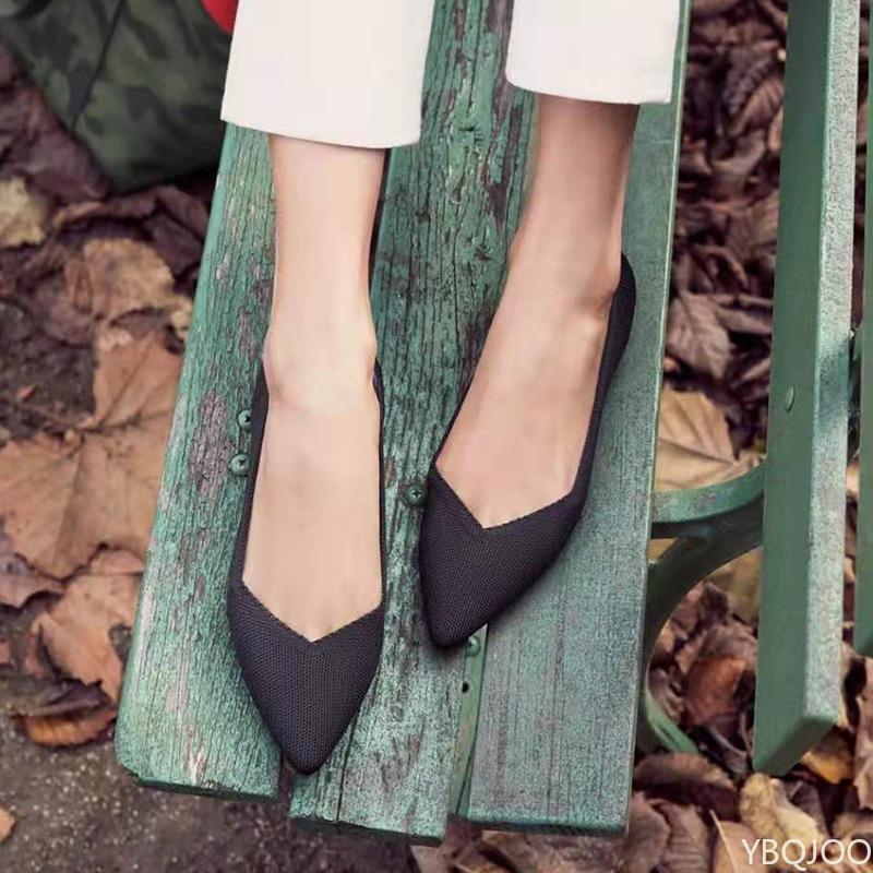 Fashion Sharp pointed shallow mouth flat sole new solid color knitted casual fashion simple versatile women's flat sole shoes