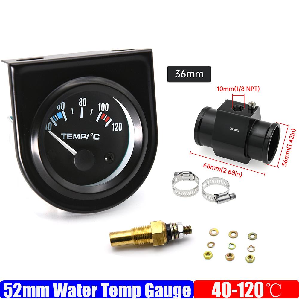 52mm Car Water Temperature Gauge Sensor 1/8NPT Adapter 40~120 Celsius Racing Water Temp Indicator Meter 12V Gasoline Automobile
