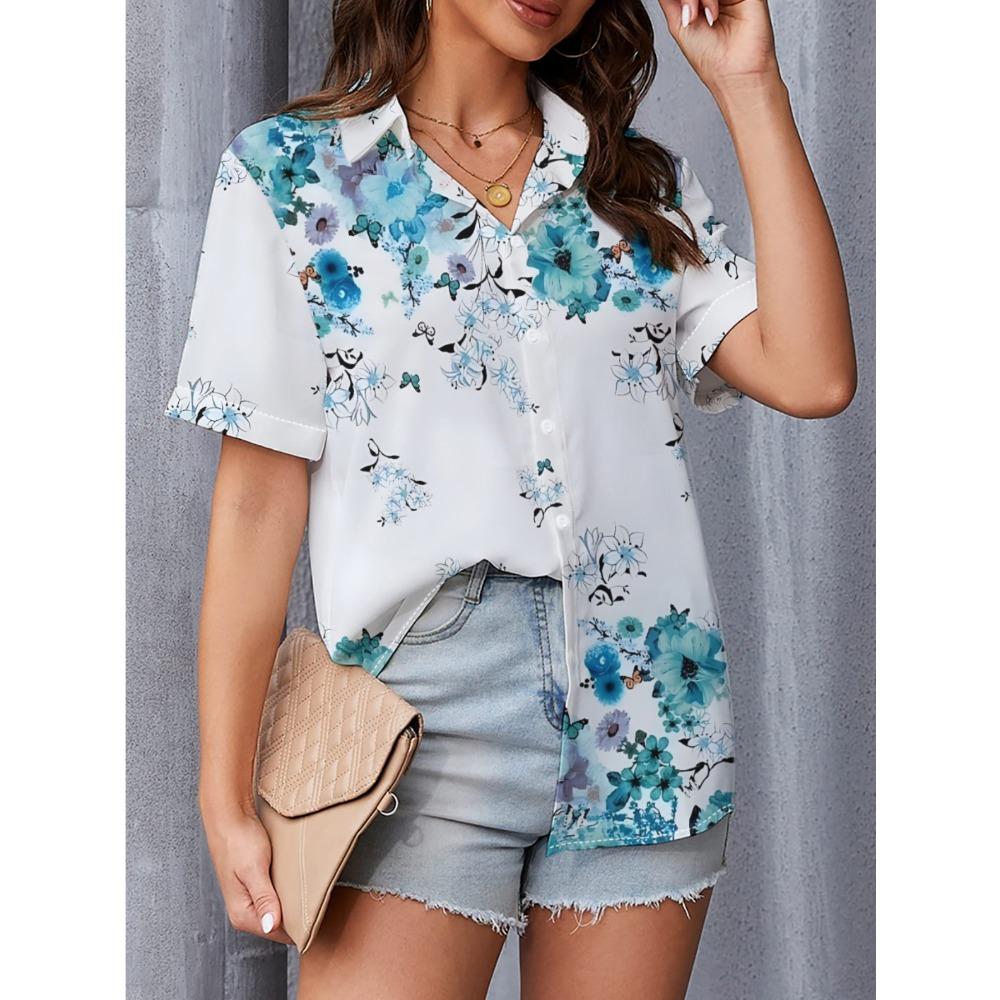 

Women S Summer Chiffon Shirt in Ink Blue with a Fresh, Loose, And Breathable Short-Sleeve Design S