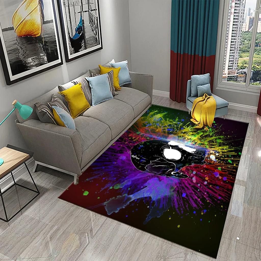 Flower Skull Carpet Skeleton Skull Bone Design Living Room Bedroom And Kitchen Bathroom Non-Slip Decor