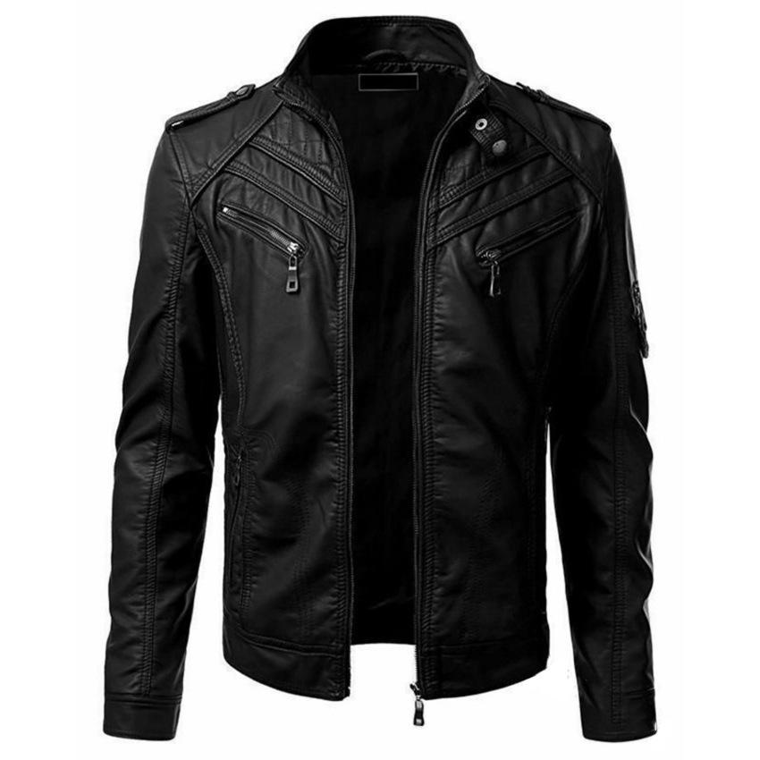 Giacca da Uomo Taglie Forti Autunno 2022 Color Block in Pelle con Collo Alto - Stile Trendy Europeo e Americano
