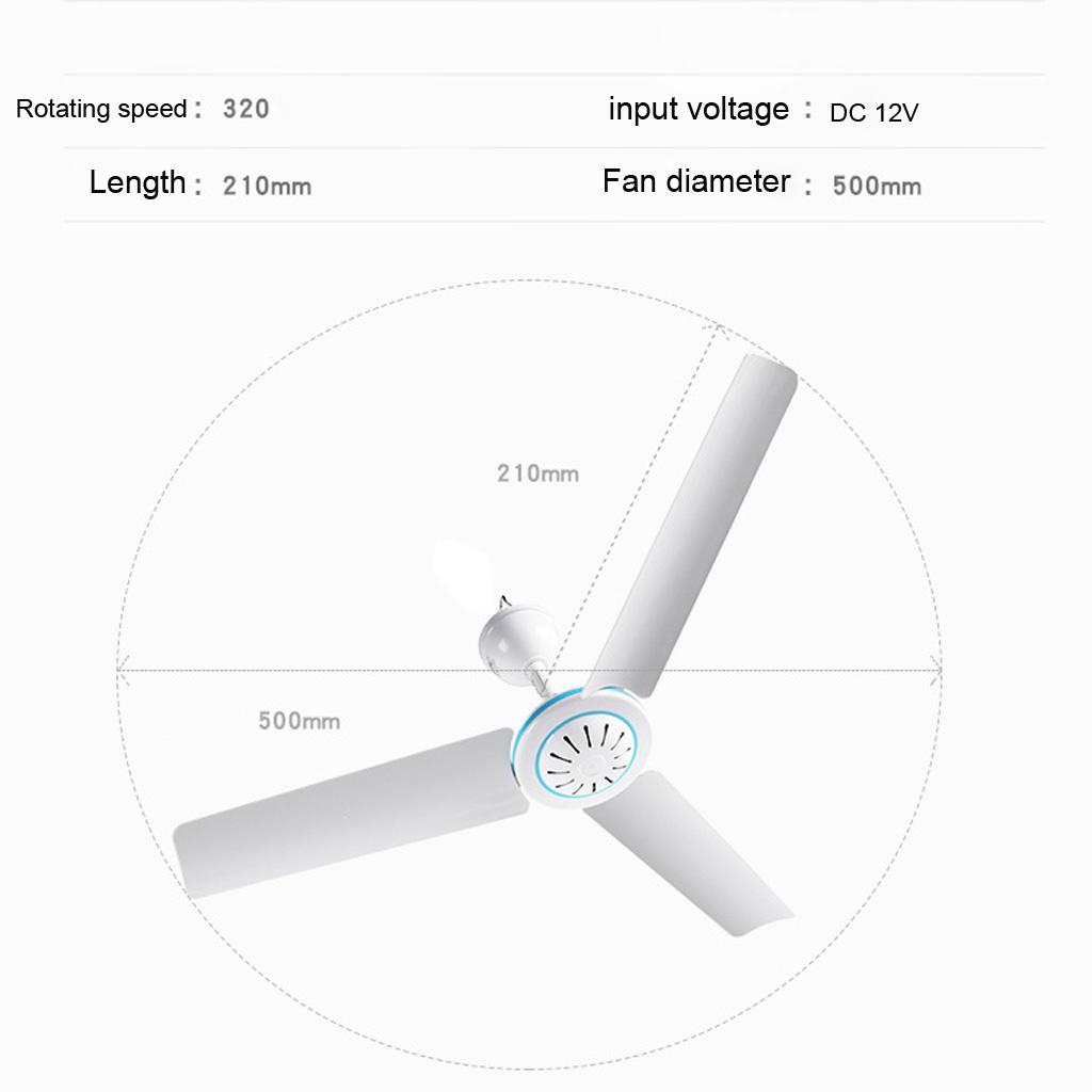 Universal Household 12V Ceiling Fan Air Cooler Hanging Tent Fans with 2.4m Cable for Home Bed Camping Outdoor Office