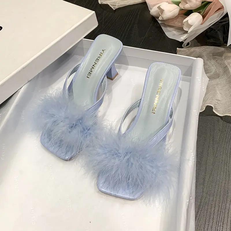 Fashion Outside Heeled Women's Slippers and Ladies Sandals High Quality Designer Luxury Slides Chic Elegant Small Size 2025 Trend Shoes